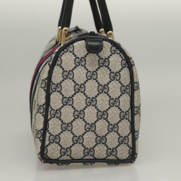 GUCCI GG Supreme Sherry Line Hand Bag PVC Navy Gold Red 69 02 006 Auth 136050 - Picture 4 of 16